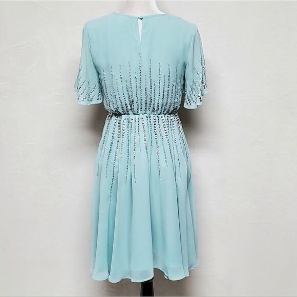 ASOS Sage Green Chiffon Sequin Flutter Sleeve Keyhole A-line Formal Dress 2 - Picture 12 of 16